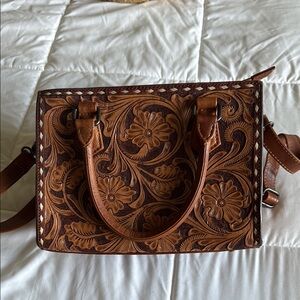 American darling brown tooled handbag with crossbody bag strap